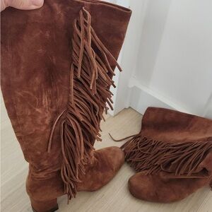 Brown Suede Fringe Boots